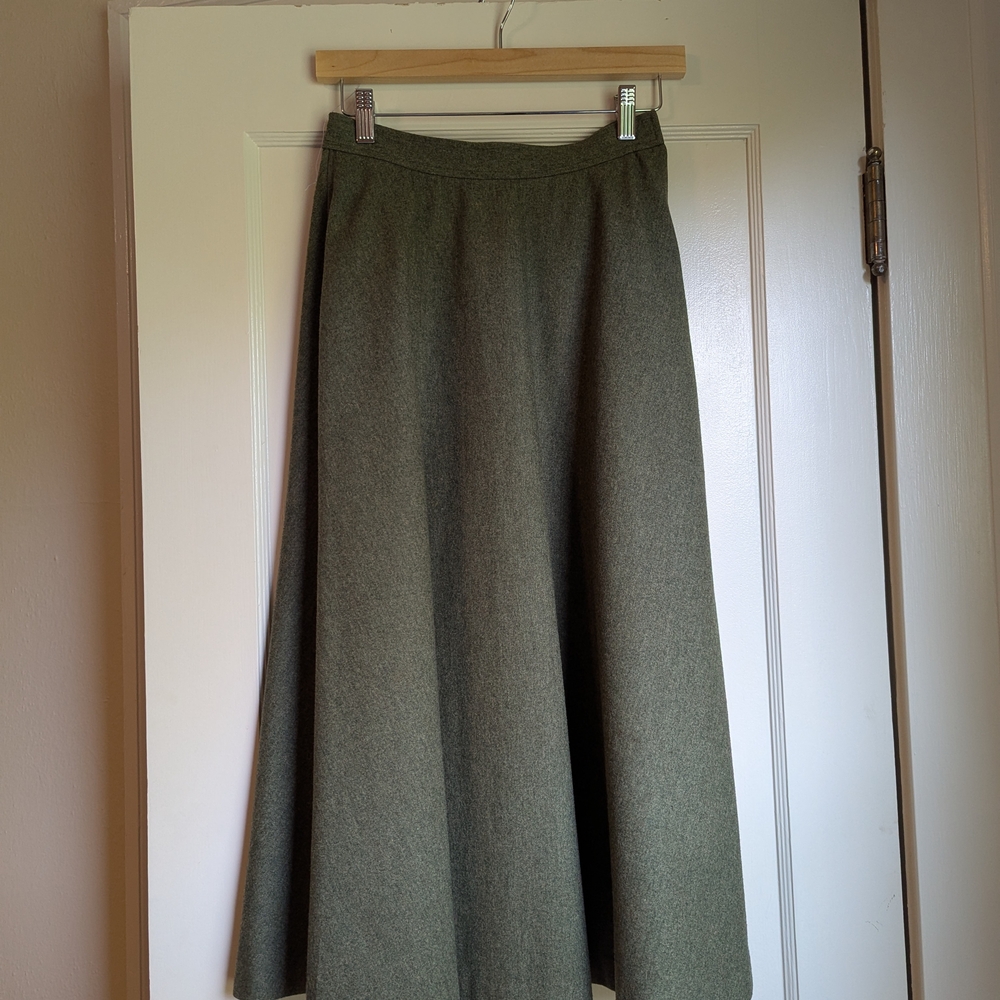 Vintage YSL Yves Saint Laurent 100% Wool Green Midi Skirt | Unlined
